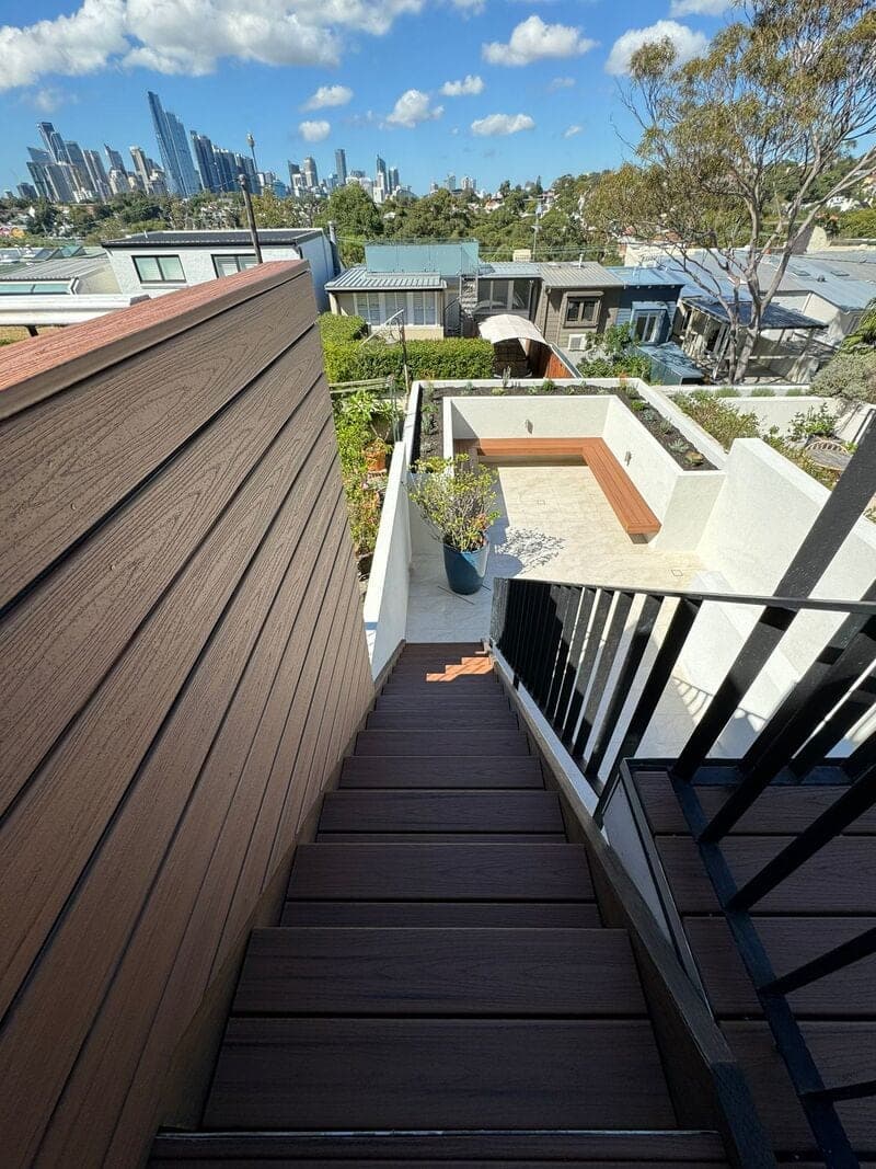 After - From deck stairs looking down at the space