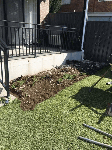 Before - Transformation of the backyard space with the addition of a custom vegetable planter box