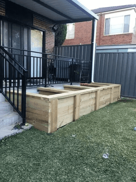 Close-up view of the sustainable materials used in the planter box construction