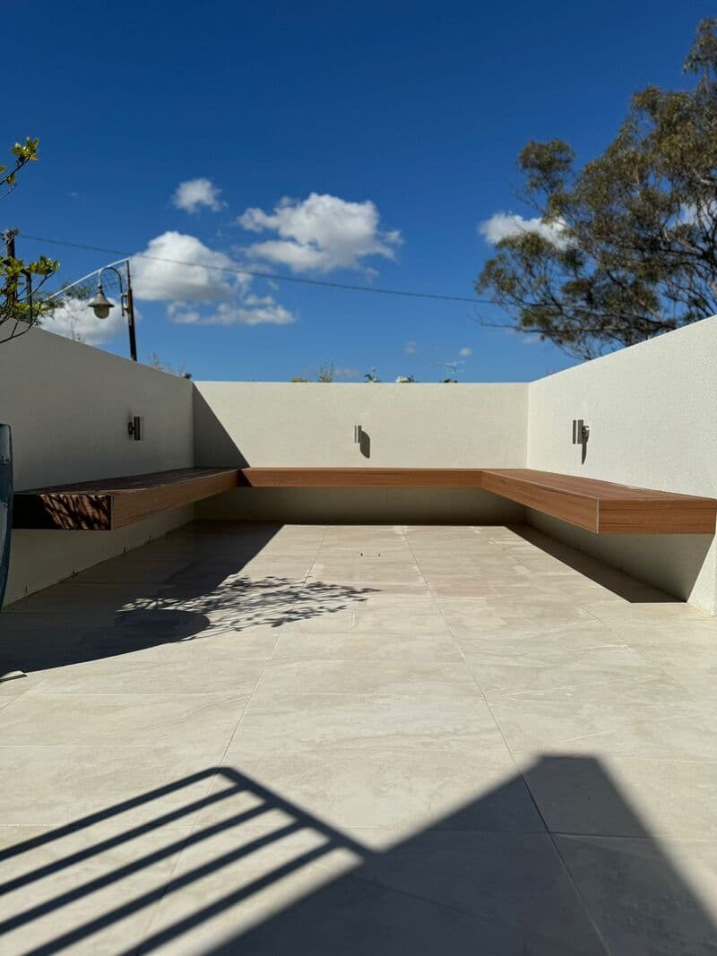 Full width view: Completed outdoor space showcasing all integrated design elements