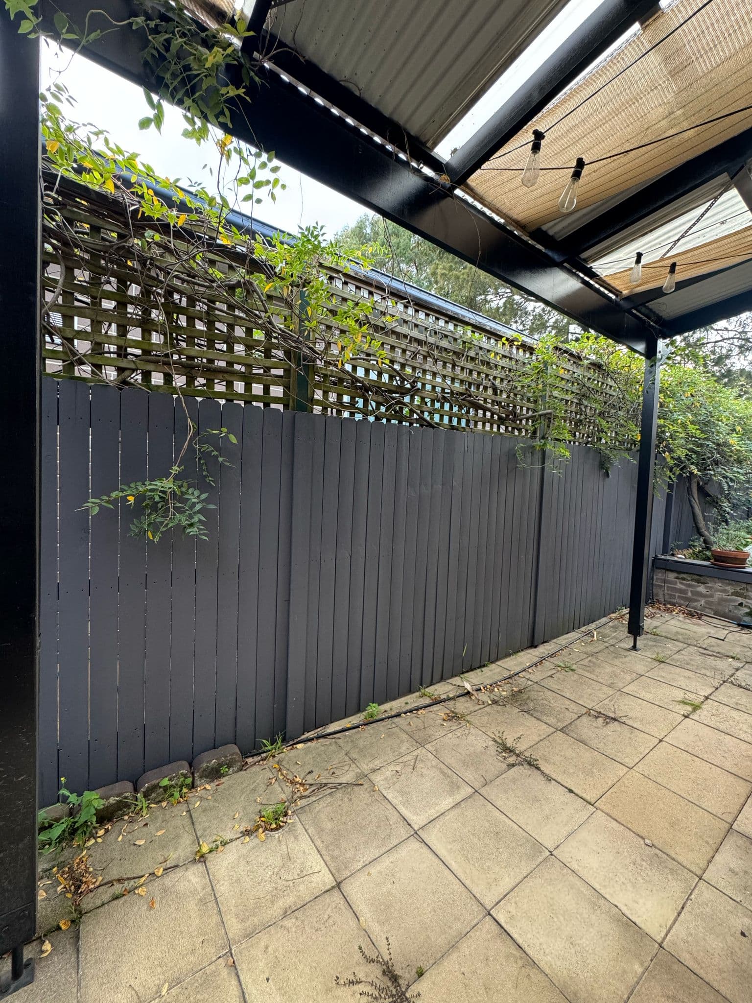 Before - Before and after of the boundary wall with star-jasmine climbing feature development