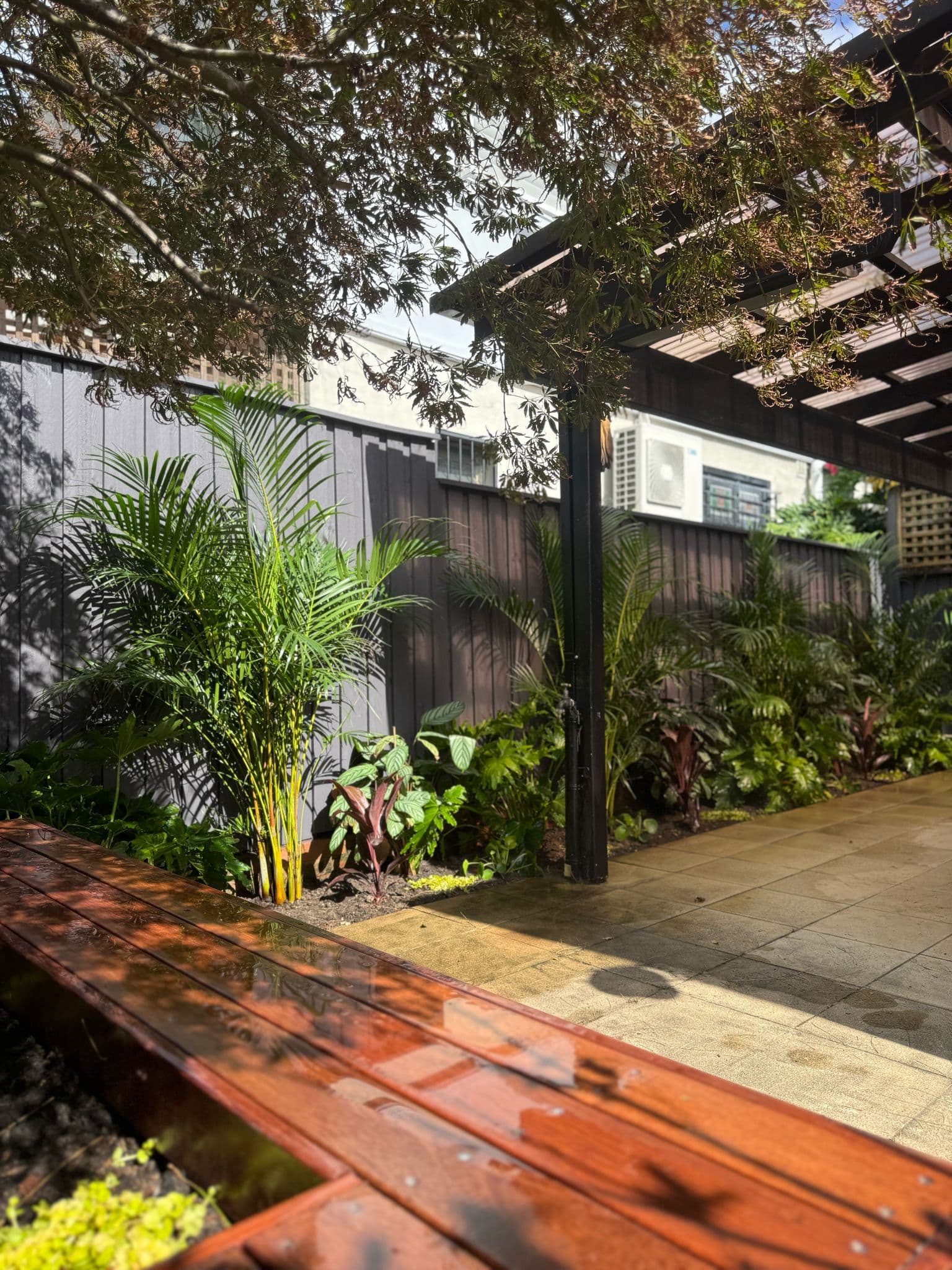 View showing the relationship between seating and garden elements
