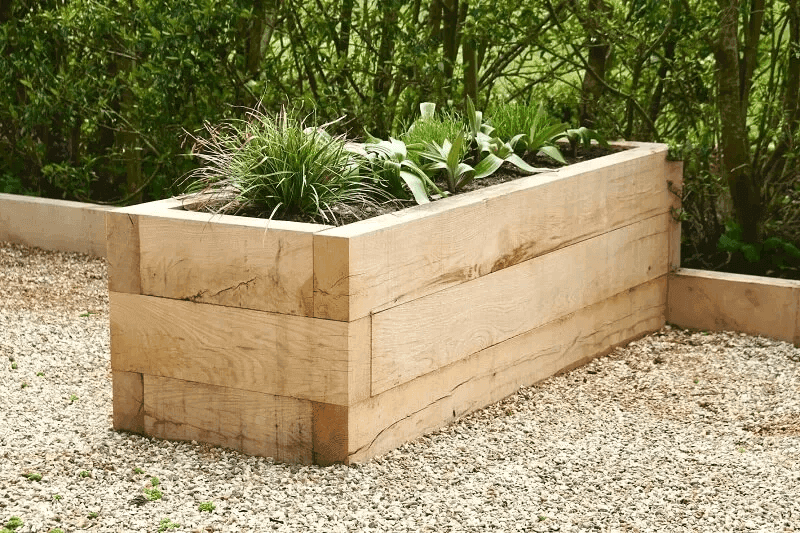 Custom timber raised garden beds with thriving vegetables and herbs